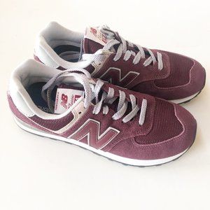 NEW BALANCE WOMENS 574 BURGUNDY WHITE SNEAKERS 10